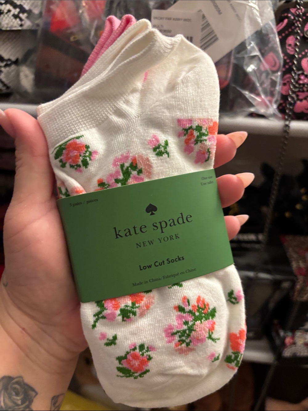 kate spade White Floral Low-Cut Socks with Pink Accents - 3 Pack